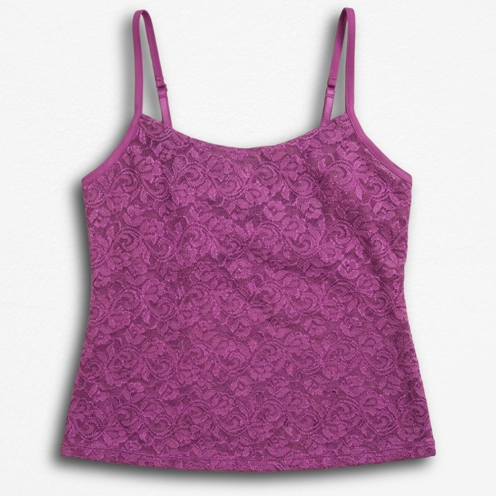 Cinema Etoile Purple Lace Camisole Built In Bra Top 36D Adjustable‎ Straps